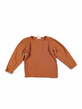 Little Cotton Clothes Pointelle Puff Sleeve Top Rust Brown Size 6-7